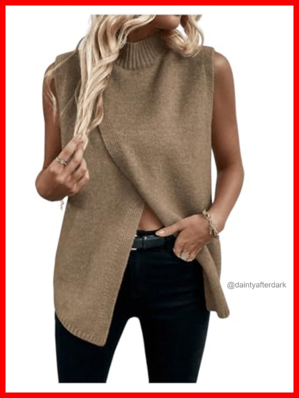 Sweater Vest Mock Neck Asymmetrical Hem Casual Knit Sleeveless